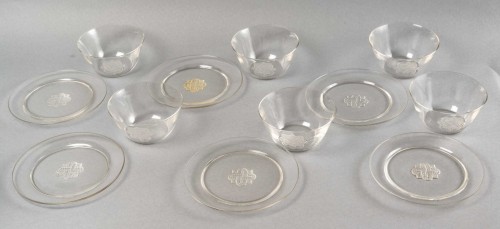 Antiquités - 1933 René Lalique - Service Molsheim Bols Assiettes - 12 Pièces