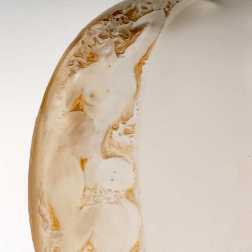 Art Déco - 1920 René Lalique Vase Méplat Sirènes avec bouchon figurine
