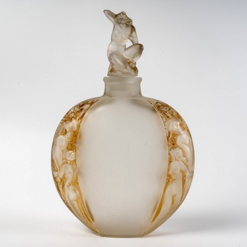 Antiquités - 1920 René Lalique Vase Méplat Sirènes avec bouchon figurine