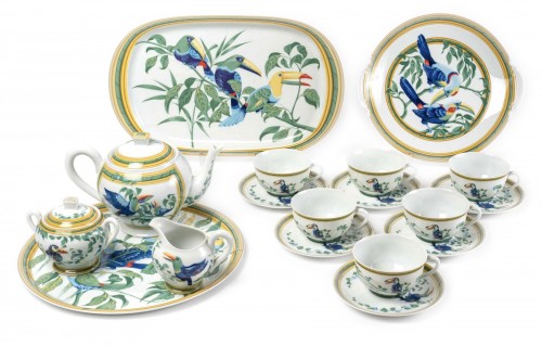 Hermes Maison - Coffee Tea Set Toucans Limoges Porcelain 18 Pieces