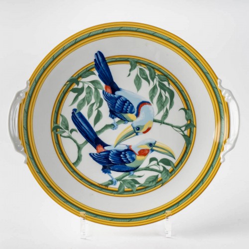 Antiquités - Hermes Maison - Coffee Tea Set Toucans Limoges Porcelain 18 Pieces