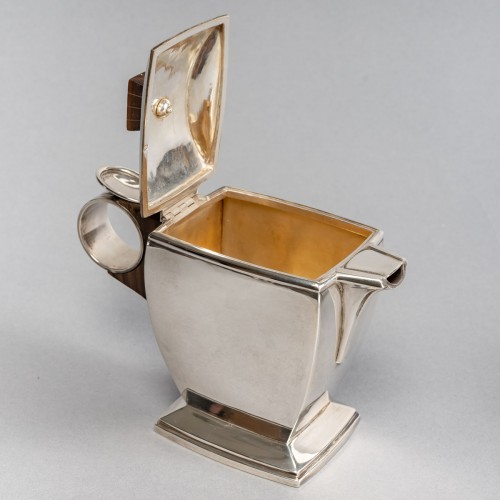 XXe siècle - 1920 Boin Taburet - Service à thé et à café égoïste en argent massif et macassar