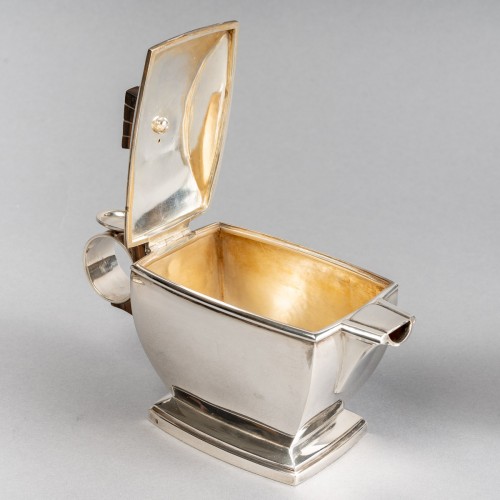 Antiquités - 1920 Boin Taburet - Tea And Coffee Egoiste Set In Sterling Silver Macassar