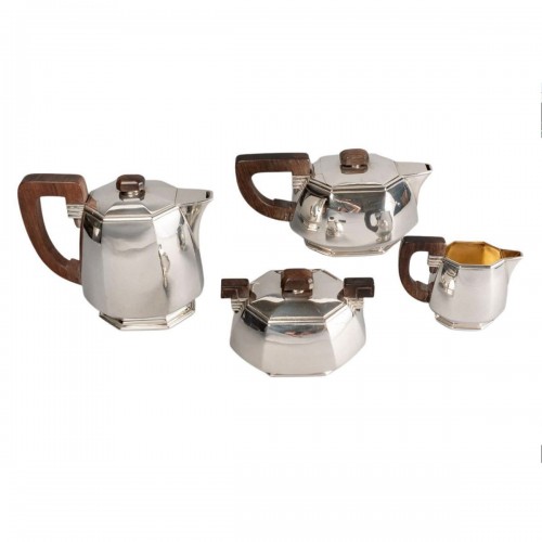 1930 Puiforcat - Tea And Coffee Set In Sterling Silver And Rosewood