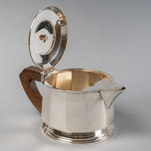 1925 Puiforcat - Tea And Coffee Service In Sterling Silver And Rosewood - Antique Silver Style Art Déco