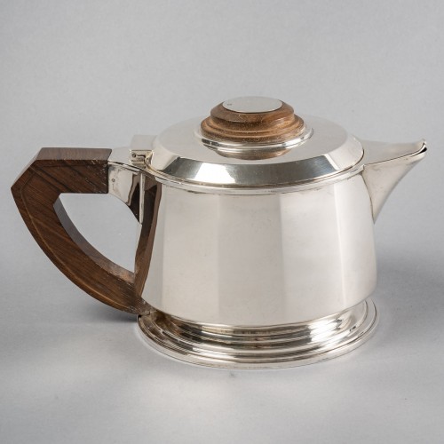 20th century - 1925 Puiforcat - Tea And Coffee Service In Sterling Silver And Rosewood