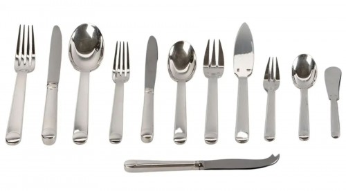 Jean Puiforcat Cutlery Flatware Set Normandie Plated Silver 73 Pcs