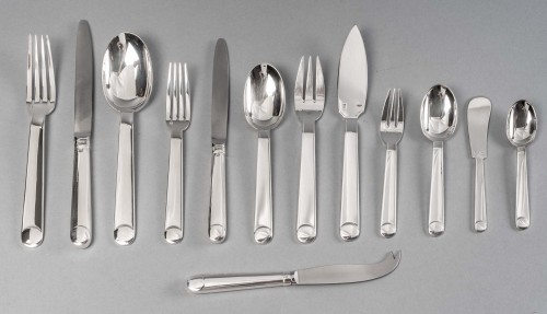 Jean Puiforcat Cutlery Flatware Set Normandie Plated Silver 73 Pcs - Antique Silver Style Art Déco
