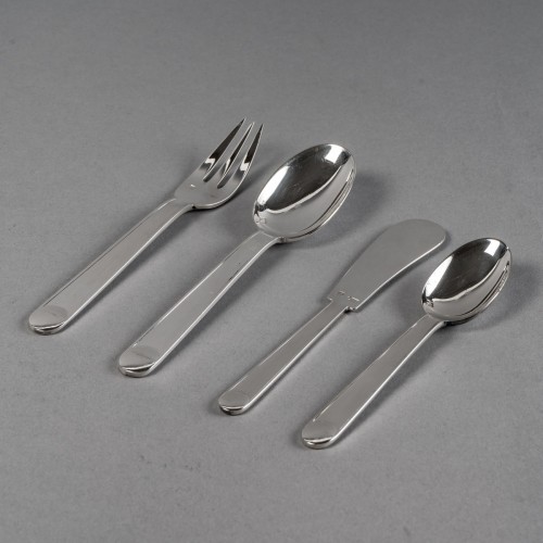 Antique Silver  - Jean Puiforcat Cutlery Flatware Set Normandie Plated Silver 73 Pcs