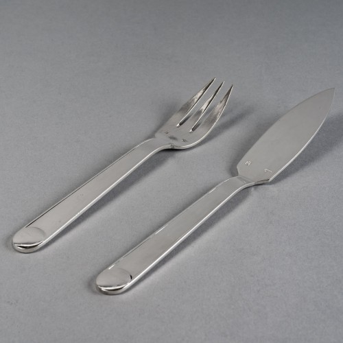 20th century - Jean Puiforcat Cutlery Flatware Set Normandie Plated Silver 73 Pcs