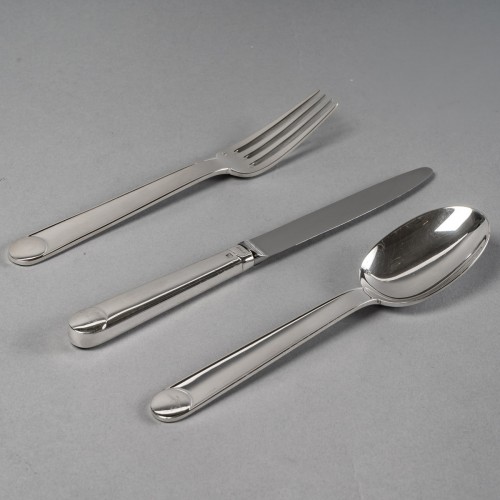 Jean Puiforcat Cutlery Flatware Set Normandie Plated Silver 73 Pcs - Art Déco