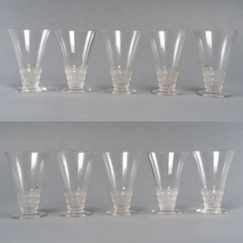 1930 René Lalique - Suite   10 verres à vin Bourgueil - Art Déco