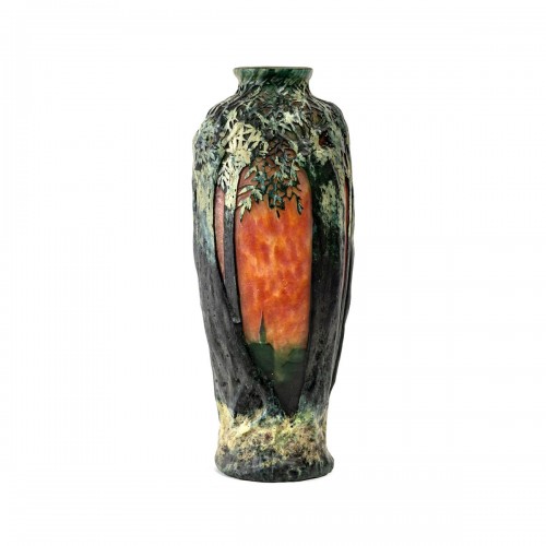 1900 Daum Nancy - Vase à décor d’arbres et village