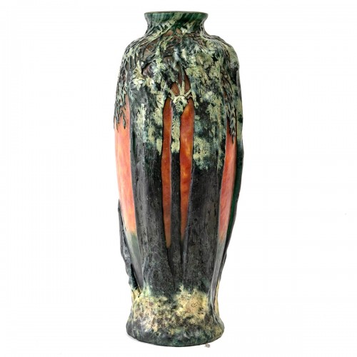 1900 Daum Nancy - Vase à décor d’arbres et village - Art nouveau