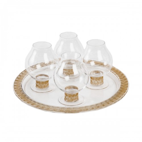 1933 René Lalique Set of 5 piece &quot;Chinon&quot; Glasses and Tray