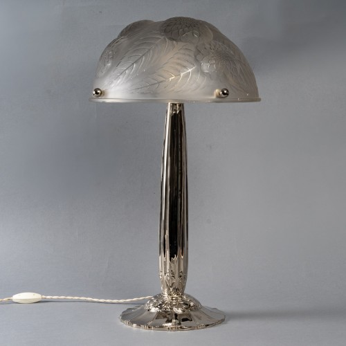 Luminaires Lampe - 1921 René Lalique - Paire de Lampes "Dahlias" Verre Blanc Pieds Art-Deco