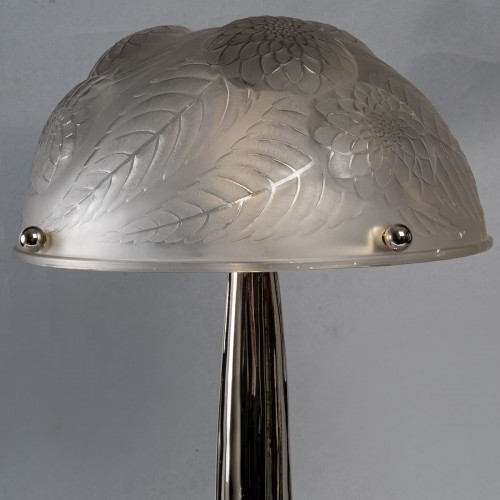 XXe siècle - 1921 René Lalique - Paire de Lampes "Dahlias" Verre Blanc Pieds Art-Deco
