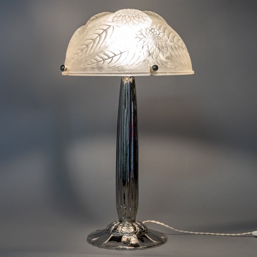 Art Déco - 1921 René Lalique - Pair of Lamps &quot;Dahlias&quot; Glass Nickel-