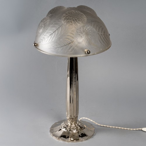 Antiquités - 1921 René Lalique - Pair of Lamps &quot;Dahlias&quot; Glass Nickel-