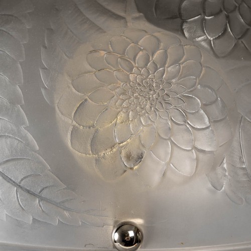 Antiquités - 1921 René Lalique - Paire de Lampes "Dahlias" Verre Blanc Pieds Art-Deco