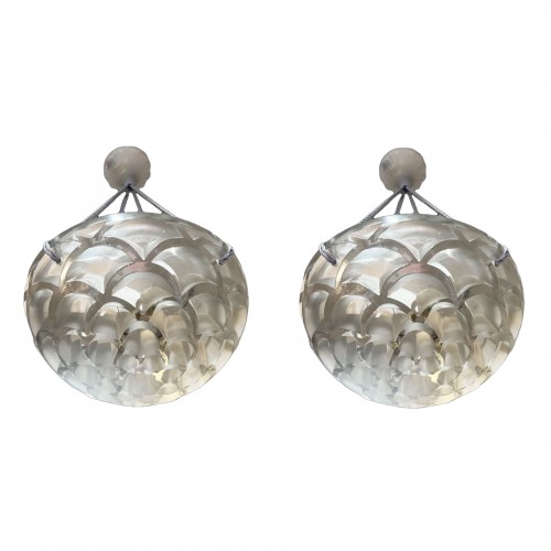 1926 René Lalique - Pair Of Ceiling Fixtures Light Chandeliers Rinceaux Fro