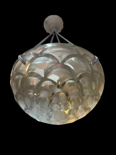 1926 René Lalique - Pair Of Ceiling Fixtures Light Chandeliers Rinceaux Fro - Art Déco