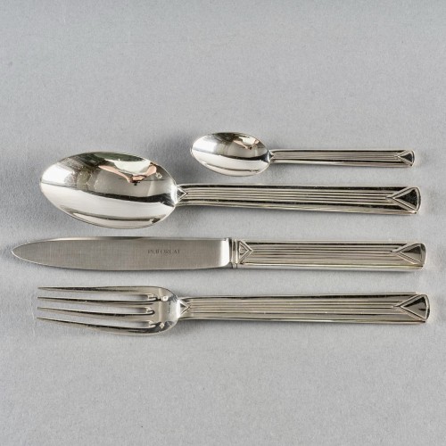 Puiforcat Cutlery Flatware Set Aphea Solid Sterling Silver In Box 110 Pces - Antique Silver Style Art Déco
