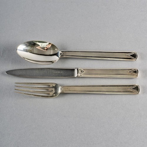 Antique Silver  - Puiforcat Cutlery Flatware Set Aphea Solid Sterling Silver In Box 110 Pces
