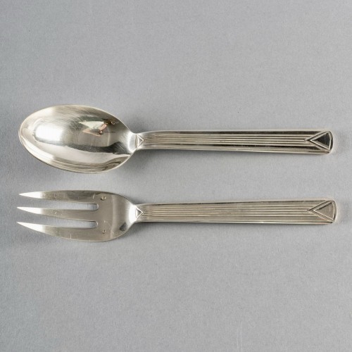 20th century - Puiforcat Cutlery Flatware Set Aphea Solid Sterling Silver In Box 110 Pces