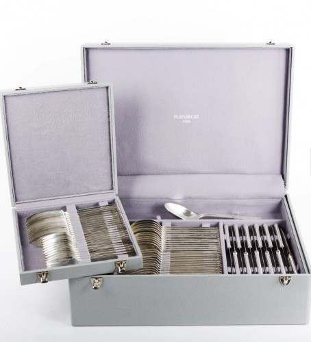 Antiquités - Puiforcat Cutlery Flatware Set Aphea Solid Sterling Silver In Box 110 Pces