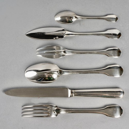 20th century - Puiforcat - Cutlery Flatware Set Colbert Solid Sterling Silver - 42 Pieces