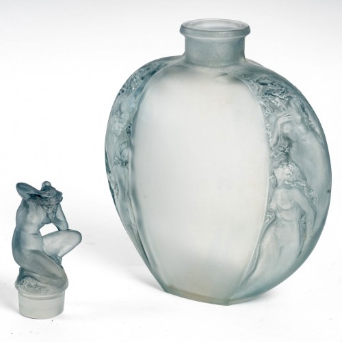 Verrerie, Cristallerie  - 1920 René Lalique - Vase Méplat Sirènes Avec Bouchon Figurine