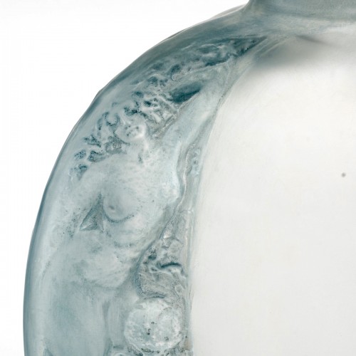 1920 René Lalique Vase Sirenes Avec Bouchon Figurine Glass &amp; Blue Patina - 