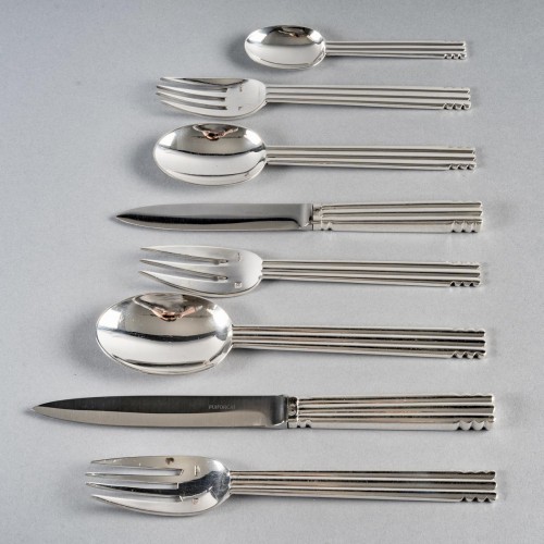 Antique Silver  - Puiforcat Cutlery Flatware Set Nantes Plated Silver For 8 People 64 Pieces
