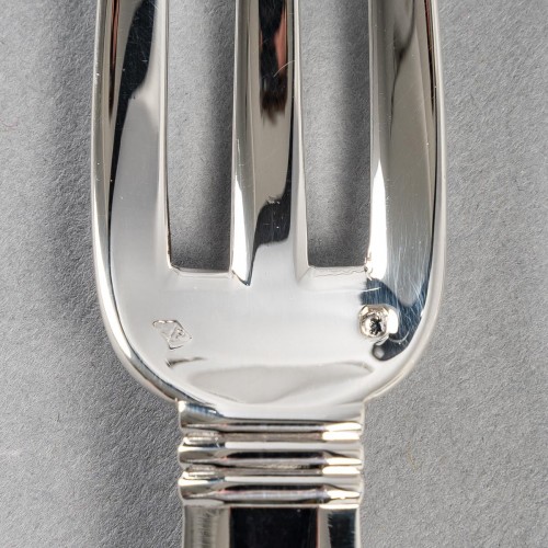 Antique Silver  - 1924 Jean Puiforcat Cutlery Flatware Set Bayonne Sterling Silver 64 Pieces