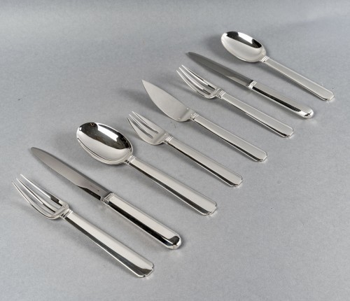 1924 Jean Puiforcat Cutlery Flatware Set Bayonne Sterling Silver 64 Pieces - 