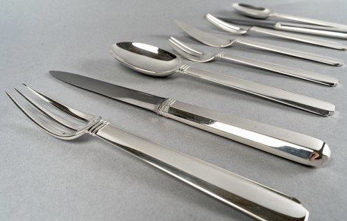 Art Déco - 1924 Jean Puiforcat Cutlery Flatware Set Bayonne Sterling Silver 64 Pieces