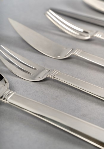 Antiquités - 1924 Jean Puiforcat Cutlery Flatware Set Bayonne Sterling Silver 64 Pieces