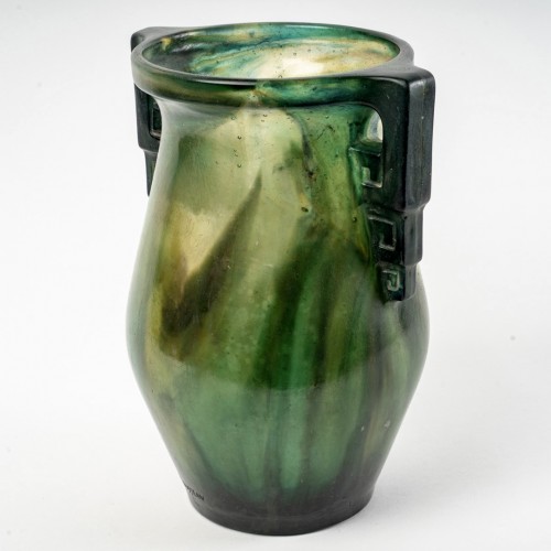 1927 Gabriel Argy Rousseau - Vase à Anses Géométriques - Verrerie, Cristallerie Style Art Déco