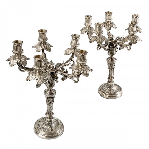 1890 Wolfers - Pair Of Five-light Candelabra Candlesticks Sterling Silver