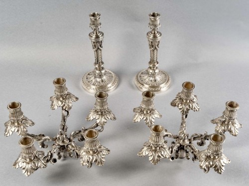 Antique Silver  - 1890 Wolfers - Pair Of Five-light Candelabra Candlesticks Sterling Silver