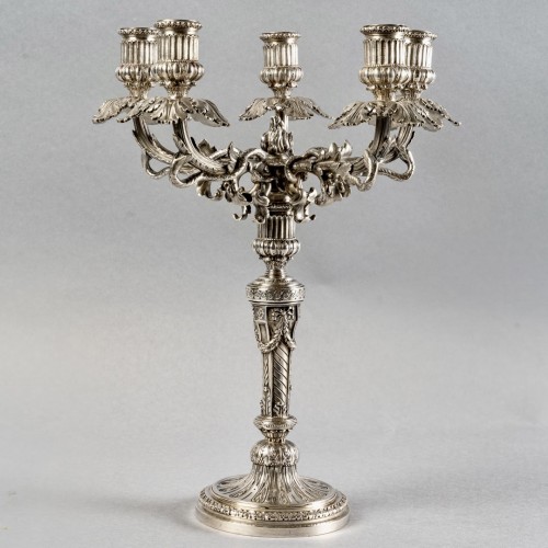 1890 Wolfers - Pair Of Five-light Candelabra Candlesticks Sterling Silver - 