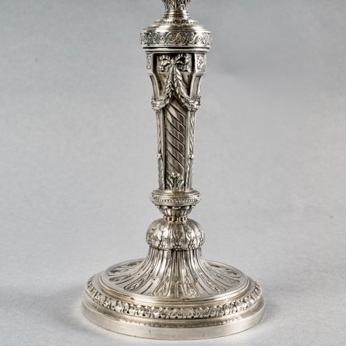 XIXe siècle - 1890 Wolfers - Paire de candélabres bougeoirs en argent massif