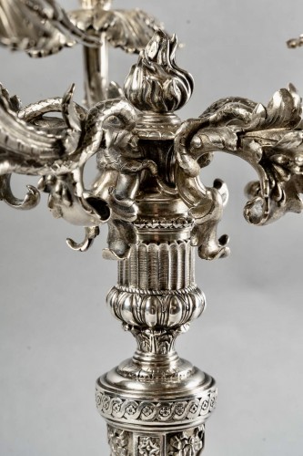 Antiquités - 1890 Wolfers - Paire de candélabres bougeoirs en argent massif
