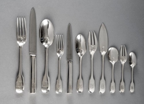 Puiforcat Cutlery Flatware Set Louvois &amp; Turenne Sterling Silver 162 Pieces - Antique Silver Style 