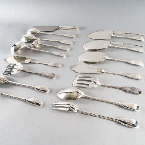 Antiquités - Puiforcat Cutlery Flatware Set Louvois &amp; Turenne Sterling Silver 162 Pieces
