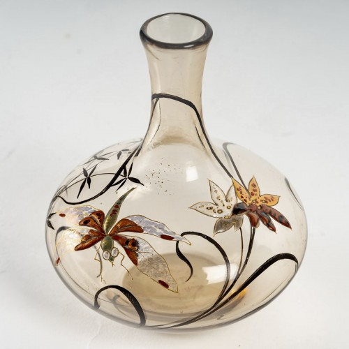 Emile Gallé - Vase Cristallerie VeLibellule Et Fleurs - Verrerie, Cristallerie Style Art nouveau