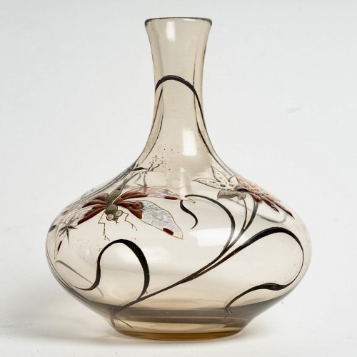 Art nouveau - Emile Gallé - Vase Cristallerie VeLibellule Et Fleurs