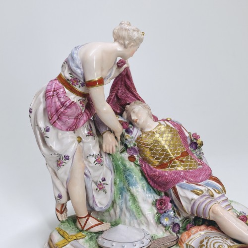 Céramiques, Porcelaines  - Groupe en faïence "Renaud et Armide endormi" - Niderviller XVIIIe siècle