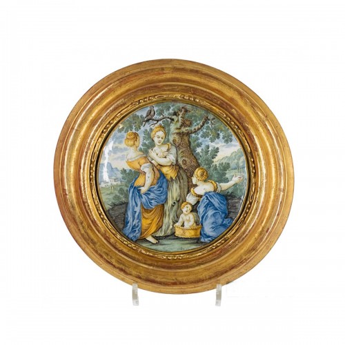 Castelli earthenware plaque depicting "Moses saved from the waters" - Eight
